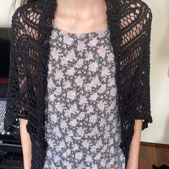 Y2K Bebe Black Sheer Crochet Open Style Cardigan 00’s Made In Italy One Size - Picture 4 of 10